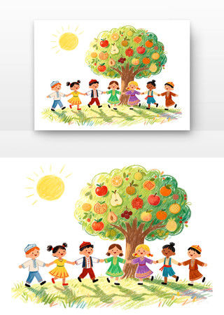 小朋友在树下手拉手 小朋友在树下手拉手