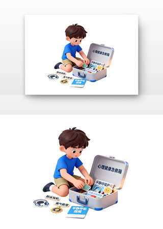 卡通男孩打开心理健康急救箱 卡通男孩打开心理健康急救箱