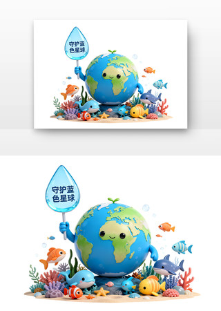 守护蓝色星球世界地球日卡通 守护蓝色星球世界地球日卡通