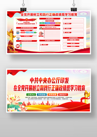 党建风树立和践行正确政绩观学习教育展板 党建风树立和践行正确政绩观学习教育展板