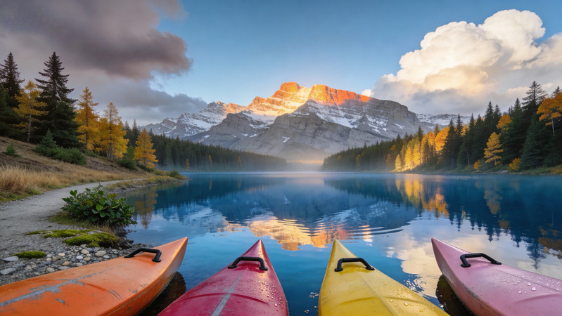 湖畔的彩色皮划艇 湖畔的彩色皮划艇