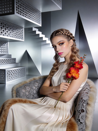 手持花卉的时尚女子 手持花卉的时尚女子