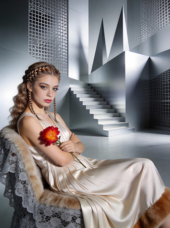 手持玫瑰花的女子 手持玫瑰花的女子