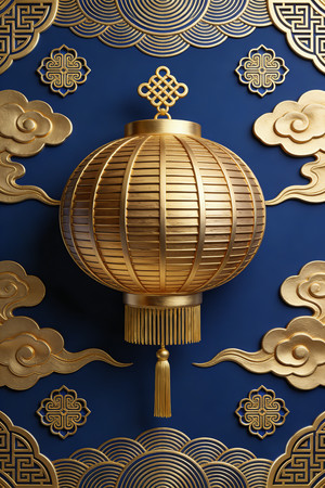 中国传统元素金色灯笼蓝色背景节日素材 中国传统元素金色灯笼蓝色背景节日素材