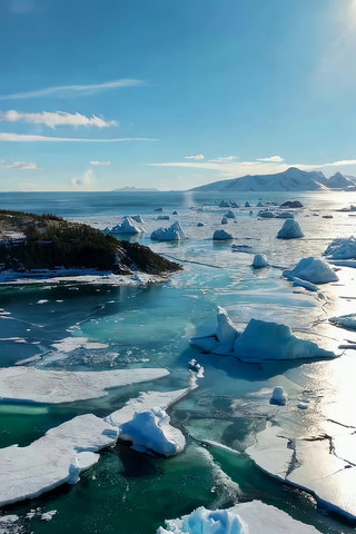 北极海域漂浮的冰山景观 北极海域漂浮的冰山景观