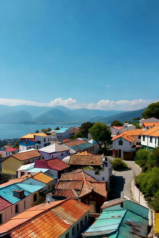 彩色屋顶小镇远景自然风光 彩色屋顶小镇远景自然风光