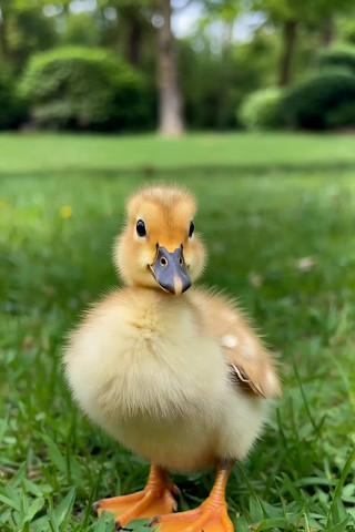 草地上的小黄鸭特写 草地上的小黄鸭特写