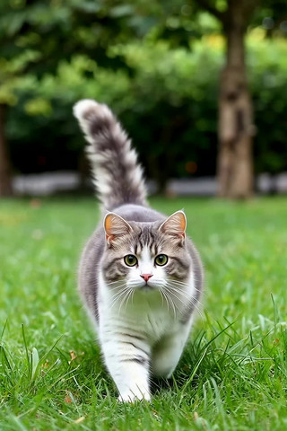 草地中行走的猫咪 草地中行走的猫咪