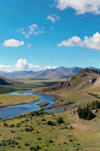 草原河流山脉自然风光 草原河流山脉自然风光