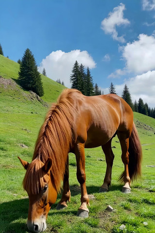 草原上骏马低头吃草 草原上骏马低头吃草