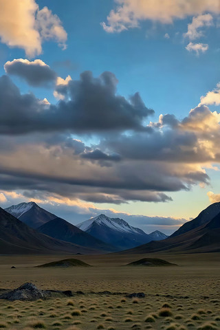 草原雪山天空自然风景 草原雪山天空自然风景