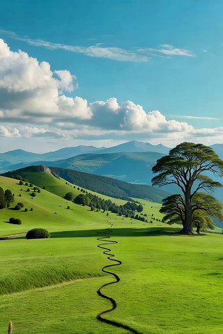 草原蜿蜒小路自然风光 草原蜿蜒小路自然风光