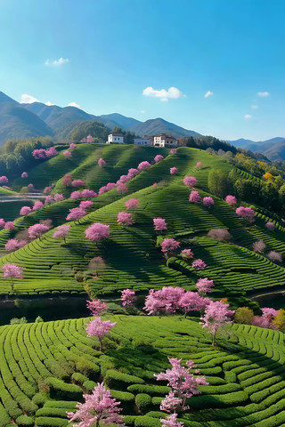 茶山樱花自然风光全景 茶山樱花自然风光全景