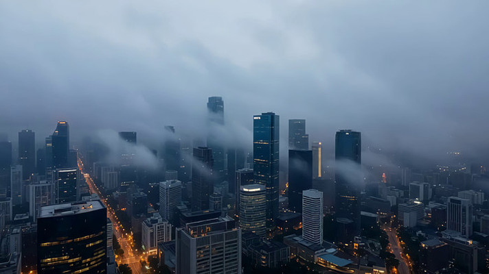 城市高楼平流雾景观 城市高楼平流雾景观