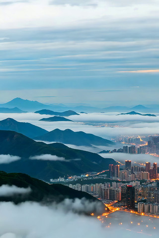 城市与山峦云海景观 城市与山峦云海景观