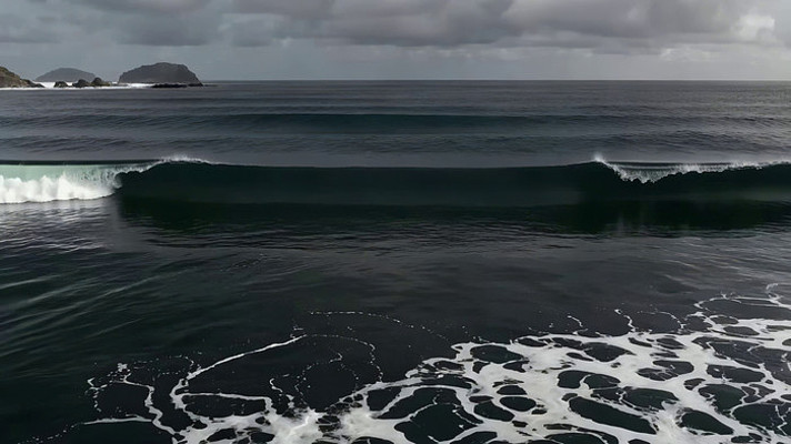 大海海浪与远处岛屿景象 大海海浪与远处岛屿景象