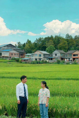 稻田中男女对视场景 稻田中男女对视场景