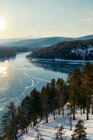 冬季山林冰封河流风光 冬季山林冰封河流风光