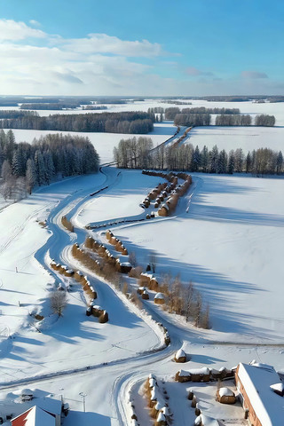 冬季田野雪景航拍素材 冬季田野雪景航拍素材