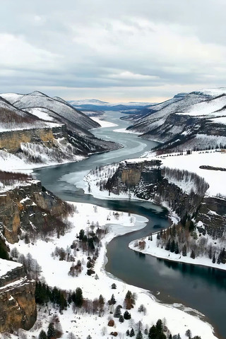 冬季雪山河流自然景观 冬季雪山河流自然景观