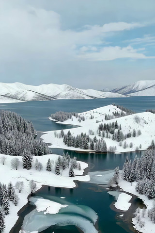 冬季雪山湖泊自然风光 冬季雪山湖泊自然风光