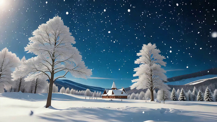 冬日雪景中的森林与小屋 冬日雪景中的森林与小屋