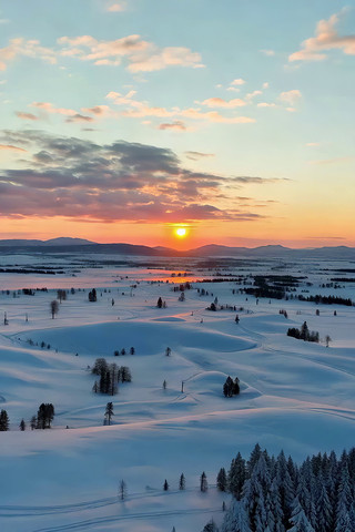 冬日雪原日落风光 冬日雪原日落风光