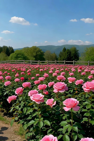 粉色月季花田自然风光 粉色月季花田自然风光