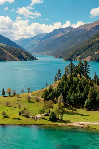 高山湖泊自然风光全景 高山湖泊自然风光全景