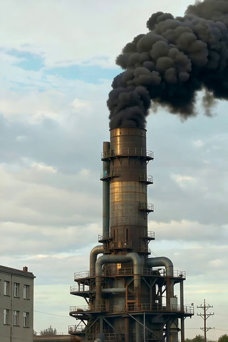 工厂烟囱排放黑色烟雾 工厂烟囱排放黑色烟雾