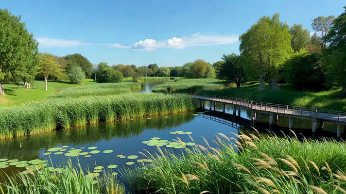公园湖泊木桥自然风光 公园湖泊木桥自然风光