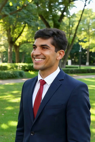 公园中穿西装微笑的男子 公园中穿西装微笑的男子