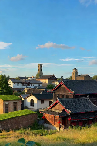古风建筑群落全景 古风建筑群落全景