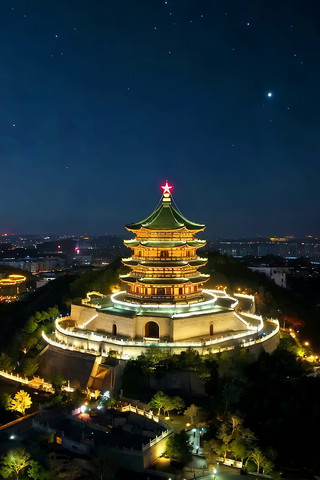 古建筑夜景航拍素材 古建筑夜景航拍素材