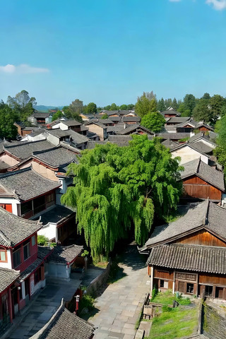 古镇古建筑鸟瞰全景 古镇古建筑鸟瞰全景