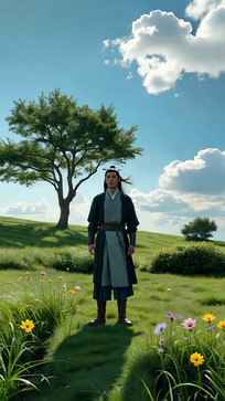 ��װ�������ڲݵ���ľ��