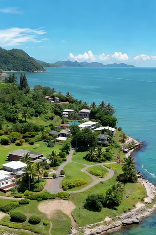 海岸边度假屋航拍全景 海岸边度假屋航拍全景