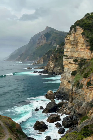 海岸边岩石与山峦自然景观 海岸边岩石与山峦自然景观