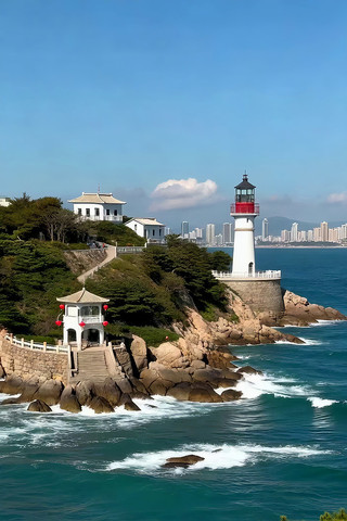 海边灯塔礁石风景 海边灯塔礁石风景