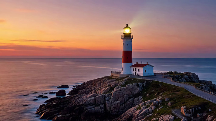 海边灯塔日落风景 海边灯塔日落风景