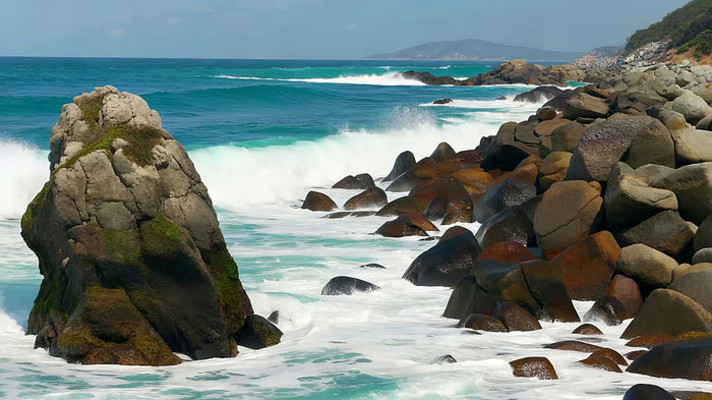 海边礁石海浪景象 海边礁石海浪景象