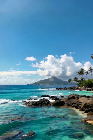 海边礁石与蓝天白云风景 海边礁石与蓝天白云风景