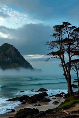 海边山景与树木自然景观 海边山景与树木自然景观