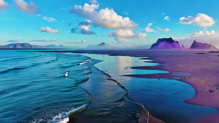 海边沙滩与远山风景 海边沙滩与远山风景