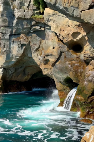 海边岩石洞穴与海浪景观 海边岩石洞穴与海浪景观