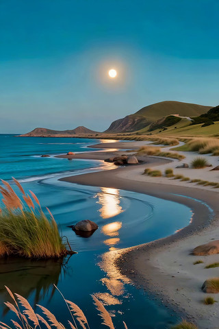 海边月夜自然风景 海边月夜自然风景
