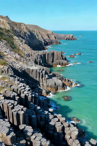海边柱状礁石自然景观 海边柱状礁石自然景观