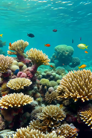 海底珊瑚礁与鱼群景象 海底珊瑚礁与鱼群景象