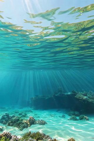 海底阳光照射珊瑚景观 海底阳光照射珊瑚景观