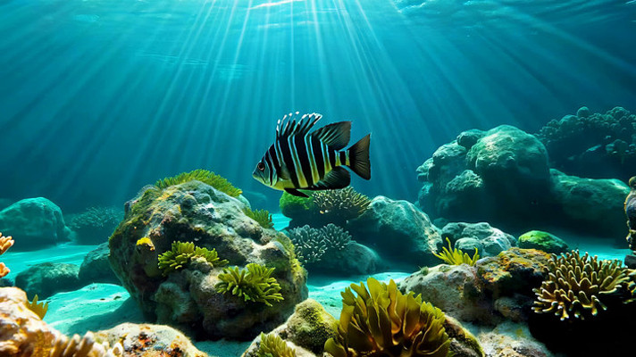 海底鱼群与珊瑚礁景象 海底鱼群与珊瑚礁景象